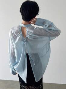 FRIFUL Ladies' Fashionable Spring/Summer Hollow Out Back Shirt,Ruffle