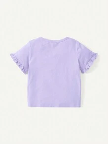 Cozy Pixies Baby Girl Cartoon Print Round Neckline Ruffle Short Sleeve Top Three-Piece Set - Purple - View 15