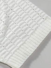 Claim Dot Men's Plain V-Neck Short Sleeve Knitted Crochet Top - White - View 6