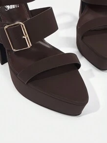 SheIn ICON Của phụ nữ Ngoài trời Khóa Cao gót Với Pointed Toe Và Không thấm nước Nền tảng In Hợp thời Tối Nâu Da giả Chất vải - màu nâu - Xem 4