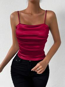 Chiquease Top estilo camisola para mujer con pliegues de unicolor de moda - Burdeos - Ver 5