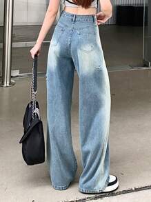 DAZY 女性休閒y2k撕裂牛仔褲 - 藍色 - 查看 5