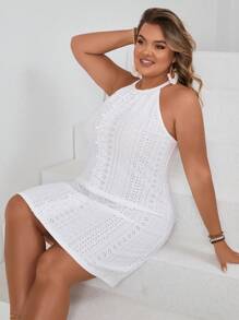 SHEIN VCAY Đầm Boho màu trơn cho kỳ nghỉ hè bãi biển cỡ lớn dành cho nữ - trắng - Xem 7