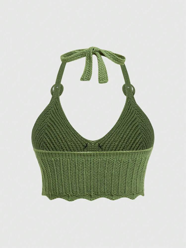 Plus Size Women's Solid Color Halter Knit Top