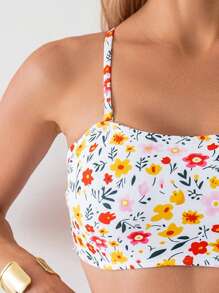 Swim Mod Ensemble bikini bandeau avec imprimé de petites fleurs, pour l'été à la plage