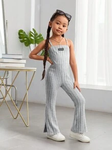 SHEIN Young Girl Street Style Solid Knit Jumpsuit With Spaghetti Straps For Spring And Summer - Light Grey - View 1