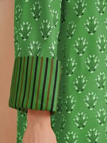 Al Najma 女士綠色印花長袍寬鬆阿拉伯長袍 - 綠色 - 查看 6