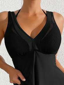 SHEIN Swim 夏季女式纯色比基尼 - 黑色 - 查看 4