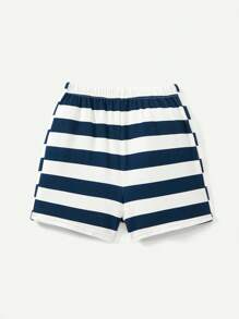 Cozy Pixies 嬰兒男寶寶卡通熊紋短袖圓領上衣和短褲四件套裝配對套裝 - 藍色 - 查看 4