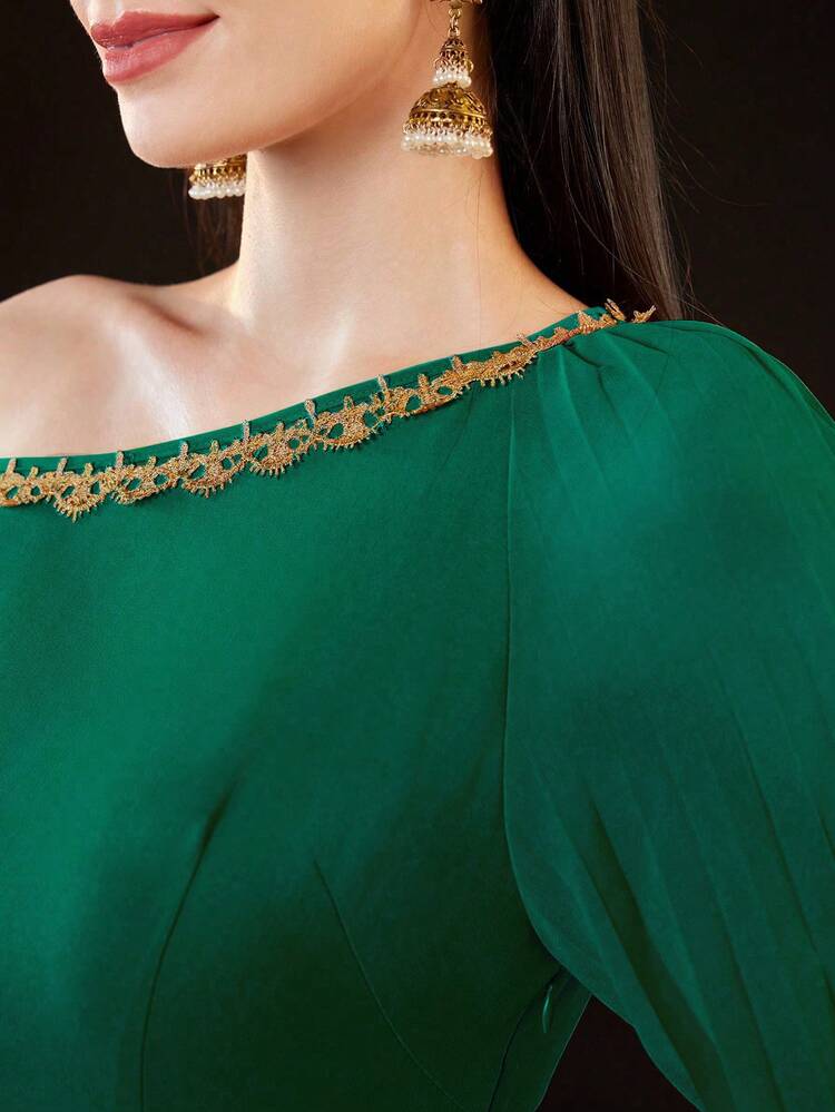 Women's Loose Asymmetrical Neckline Pleated Dress With Split Sleeves Long Evening Dresses Fall Cloth For Women