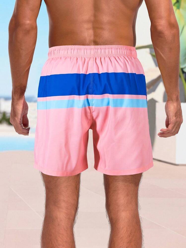 Men's Contrast Letter Patch Drawstring Waist Beach Shorts