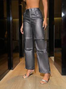 Zolique 女款金属色抽绳下摆长裤 - 銀色 - 查看 3