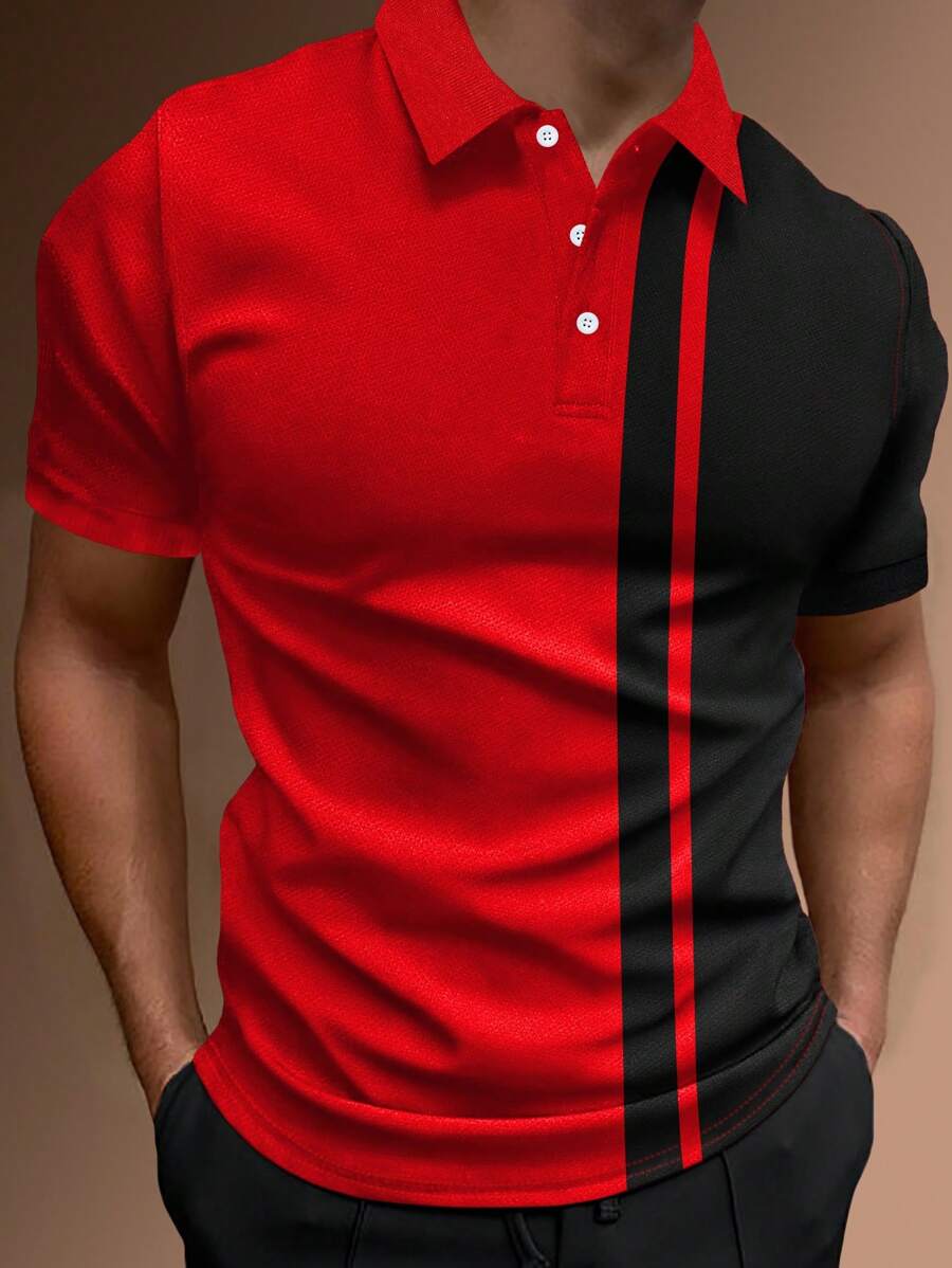 Manfinity Homme Nam Chặn màu Ngắn tay Áo polo - Đỏ - Xem 1