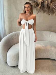 SHEIN SXY 海滩；女式前结露肩上衣和裤子两件套春夏女装单身派对春假生日装情人节性感服装