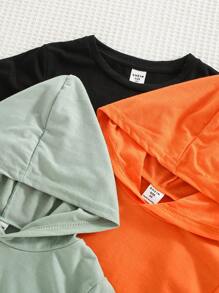 SHEIN 6pcs/Set Young Boy Casual College Styled Comfortable, Fashionable, Simple, Versatile, Soft, Breathable And Practical Decorative Embroidery Short Sleeve Hoodie And Shorts, Plus Breathable And Comfortable Short Sleeve Round Neck T-Shirt And Shorts, Suitable For Spring And Summer