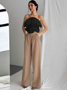 Aloruh 花卉褶皱抹胸 - 黑色 - 查看 7