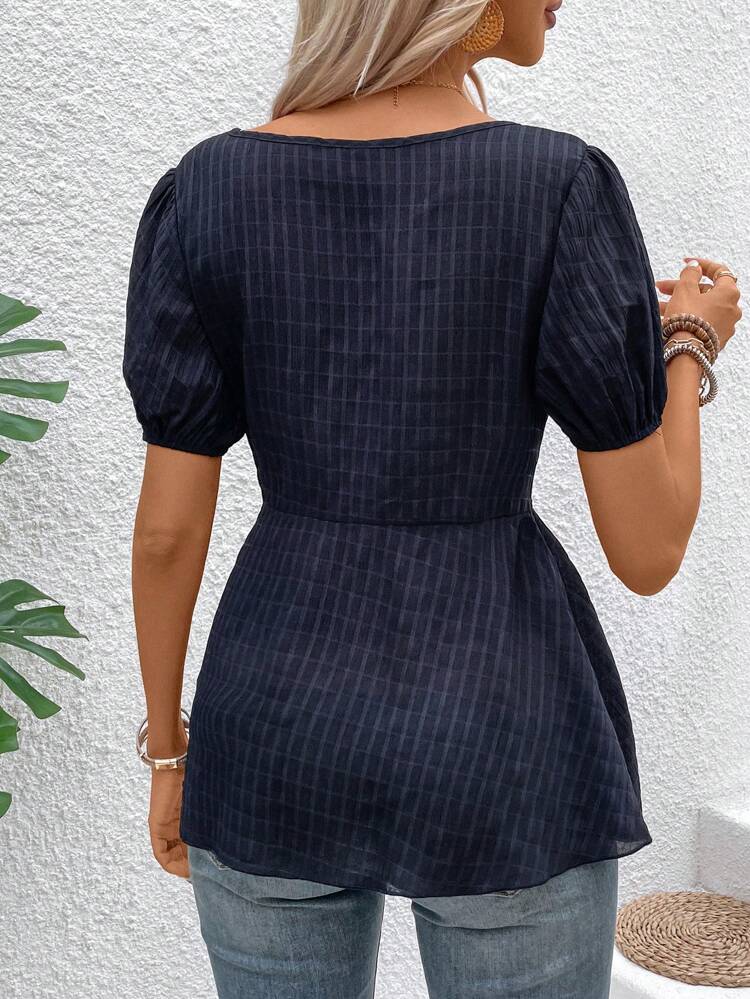 Ladies' Short Sleeve Round Neck Tie-Front Summer Blouse
