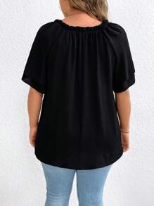 EMERY ROSE Kích thước lớn Của phụ nữ TIE-NECK Ruffle Cắt tỉa Áo sơ mi Với Bùng nổ - màu đen - Xem 2