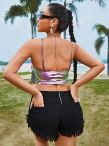 Zolique Của phụ nữ Nhiều màu Sáng bóng Chuỗi Dây đeo Đúng mốt Áo ba lỗ Áo - Nhiều màu - Xem 7