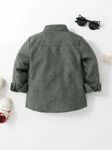SHEIN Young Boy's Contrast Pocket Front Long Sleeve Shirt - Green - View 2