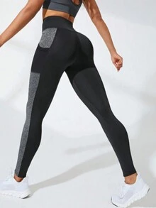 Quần legging thể thao nữ, quần bó màu cạp cao co giãn vừa phải có túi đựng điện thoại bên hông, quần legging tập luyện thể dục yoga - Nhiều màu - Xem 2