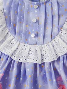 SHEIN Baby Girl's Cute Sleeveless Dress With Cartoon Starry Pattern And Lace Splicing - Mauve Purple - View 3
