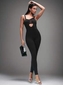 SHEIN BAE Mesh Contrast Unitard Met Uitgesneden Ontwerp Voor Lente/Zomer Festival Feestoutfit