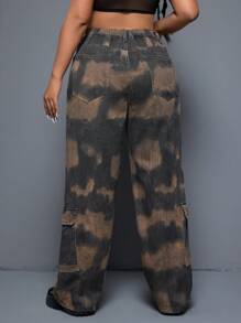 SHEIN ICON Kích thước lớn Lỏng lẻo Giò thẳng Quần jean Với Chặn màu Flip Túi - Nhiều màu - Xem 2