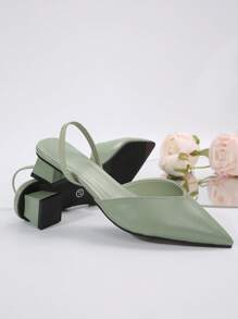 Fall/Winter Fashionable Women's Green Pu Leather Pointed Toe Comfortable Low Heel Hollow Out Shoes, Ideal For All Seasons, Suitable For Office, Party,Flats - Green - View 3