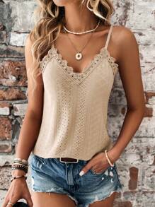 EMERY ROSE Top De Tirantes Con Volantes De Encaje De Color Sólido - Amarillo - Ver 1