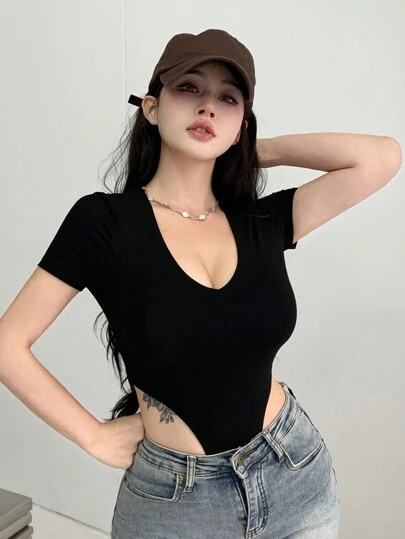 DAZY 女士基本款纯色短袖紧身衣 夏季