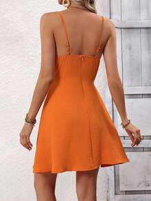 SHEIN LUNE 女士純色百褶吊帶裙 - 橘色 - 查看 2