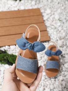 女孩夏季時尚藍色蝴蝶結開口涼鞋 - 藍色 - 查看 3