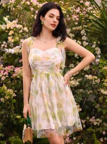 Aveloria Rosie Women's Floral Printed Contrast Mesh Halter-Neck Dress - Multicolor - View 3