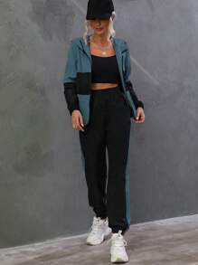Chiquease Women's Hooded Zippered Jacket And Jogger Pants Set - Dusty Blue - View 5