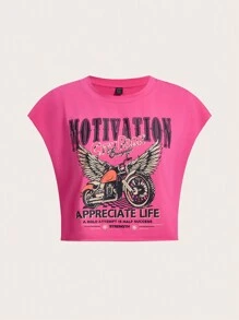 Coolane Bikercore 信件與摩托車翅膀印花 T 卹 - 玫紅色 - 查看 1