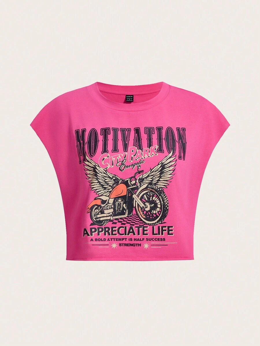 Coolane Bikercore 信件與摩托車翅膀印花 T 卹 - 玫紅色 - 查看 1