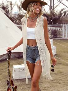 SHEIN LUNE Màu thuần Xu hướng: Cắt giảm Thiết kế hoa Áo khoác - Màu be - Xem 3