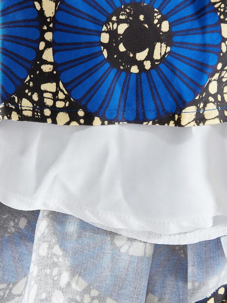 Baby Girl Colorblock Geometric Pattern Short-Sleeve Dress