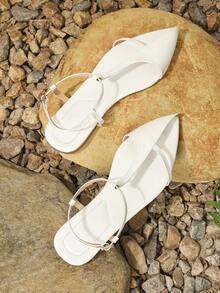 2024 Mùa hè Mới Của phụ nữ Nhọn Dép phẳng , Nửa gói Sau đó Thiết kế Với Cảm giác - trắng - Xem 2