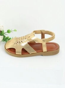 Sandalias Doradas Para Niñas, Zapatos Planos Para Niños Pequeños, Verano