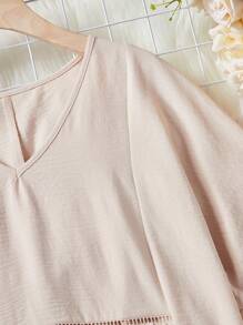 Chiquease Peter Pan Collar Blouse With V-Neck And Lace Splicing