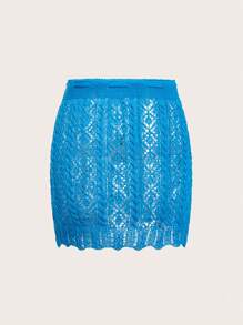 Slaydiva Women's 2024 New Knitted Woolen Lattice Texture Twisted Rope Belt Bodycon Mini Skirt With Hollow Out Pattern
