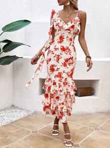 SHEIN Clasi Blumen Bedrucktes Kleid Mit Rüschen-saum Für Damen - Verschiedenfarbig - Übersicht 6