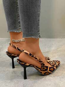 韓式春季性感尖頭細高跟開背涼鞋 - 棕色 - 查看 2