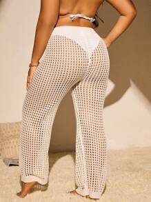 SHEIN Swim Curve Kích thước lớn Của phụ nữ Cắt dán áo có mũ Quần Với Eo Buộc - trắng - Xem 2