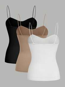 SHEIN EZwear 3入組休閒背心上衣套裝，性感、百搭且修身，適合夏季女性穿著 - 彩色 - 查看 2