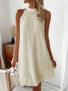 EMERY ROSE Women's Sleeveless Halter Textured Bodycon Dress - Apricot - View 6