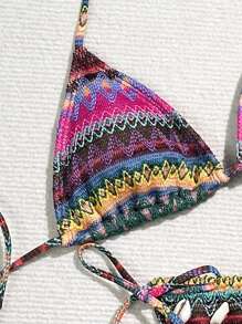 SHEIN Swim Zomerse dames bikiniset met kleurblokkering, strepenprint en schelpversiering, twee delen