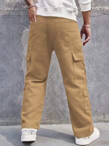 Manfinity Hypemode 男士蓋袋側貨褲 - 駝色 - 查看 4